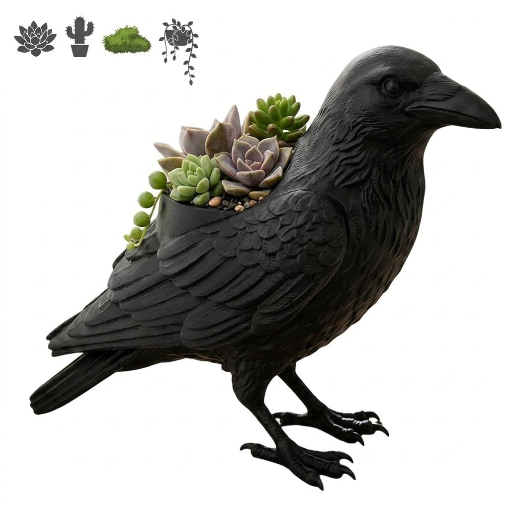 🐦‍⬛Crow Succulent Pot-Add mysterious gothic flair to your home and garden