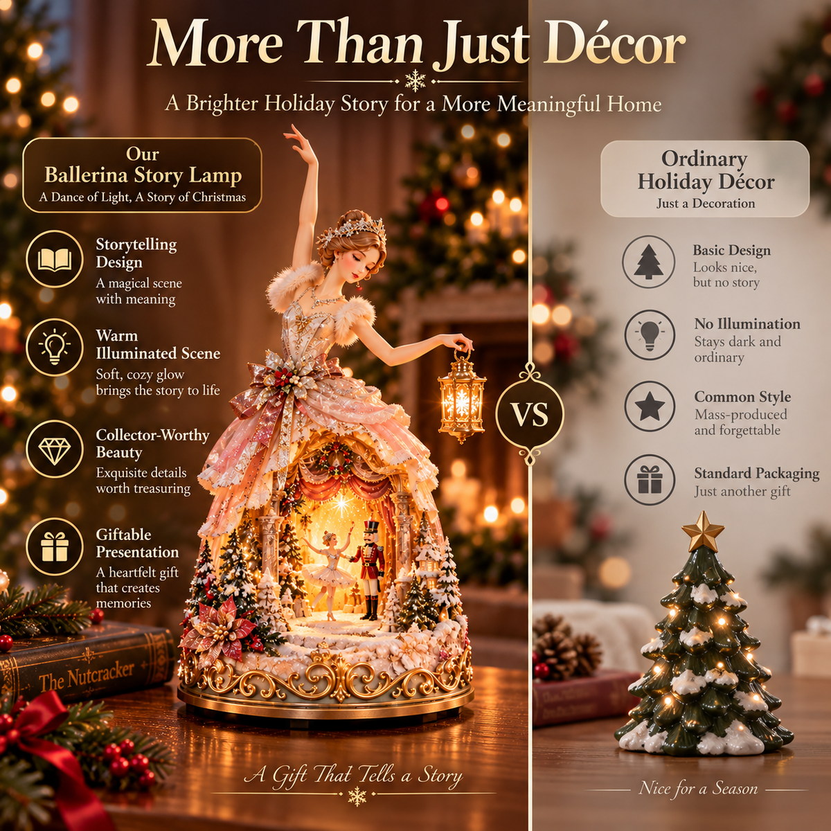 🩰 Winter Ballerina Story Lamp – Lighted Nutcracker Christmas Tabletop Decor