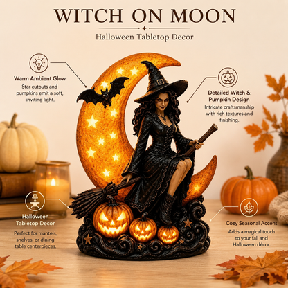 🌙🎃 Witch On Moon LED Halloween Decor Figurine