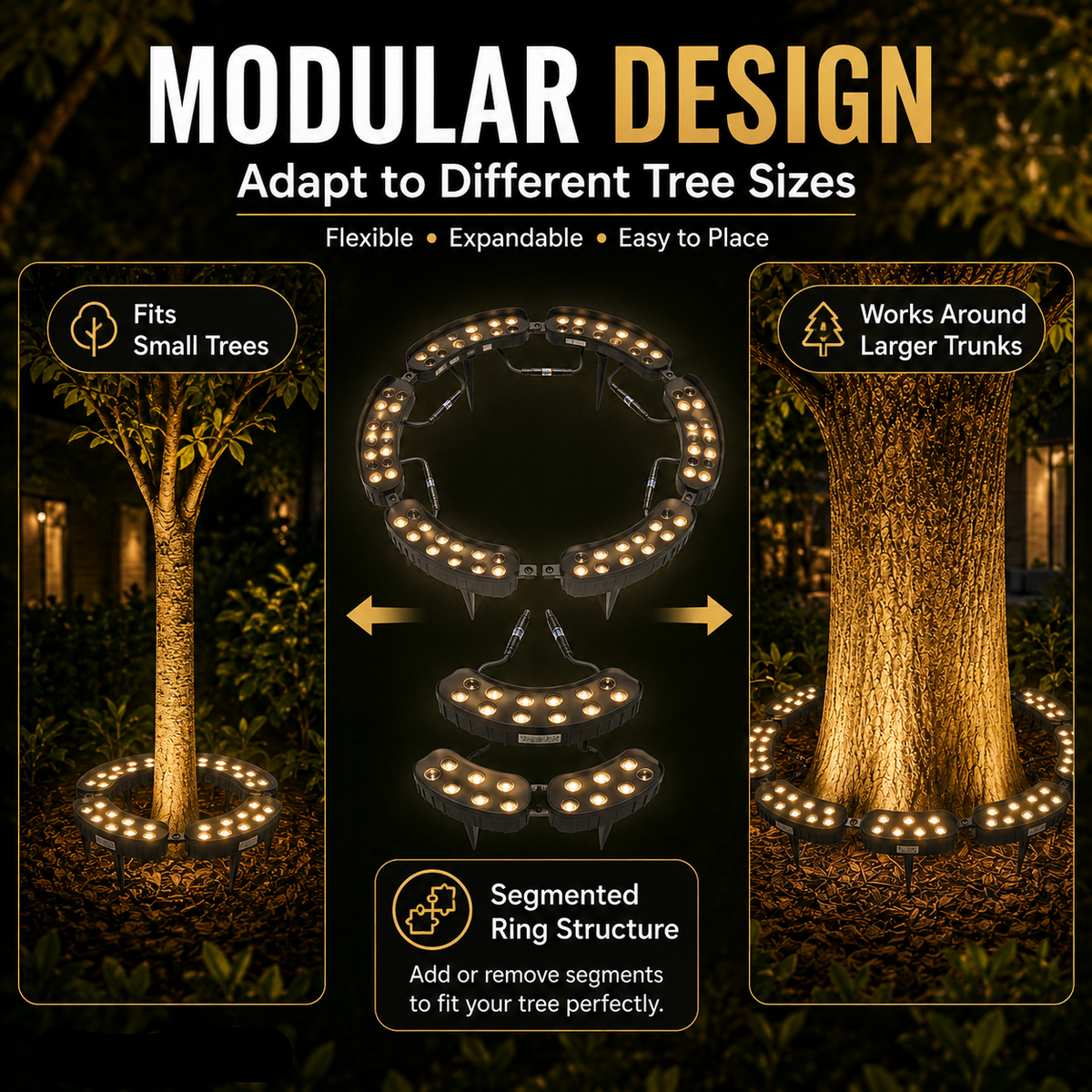🌳Ring-Shaped Solar Tree Lights - Weatherproof Outdoor Spotlights Ideal for Trees,Pillars, and Gardens