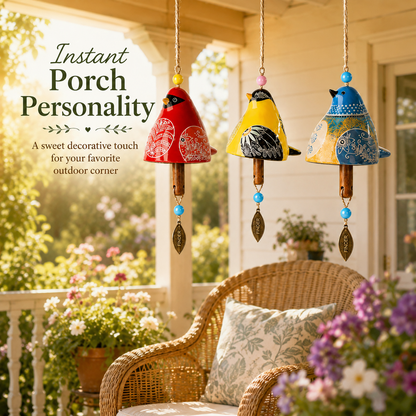 ✨ Hand-Painted Resin Bird Wind Chime, Colorful Folk Art Garden Hanging Decor