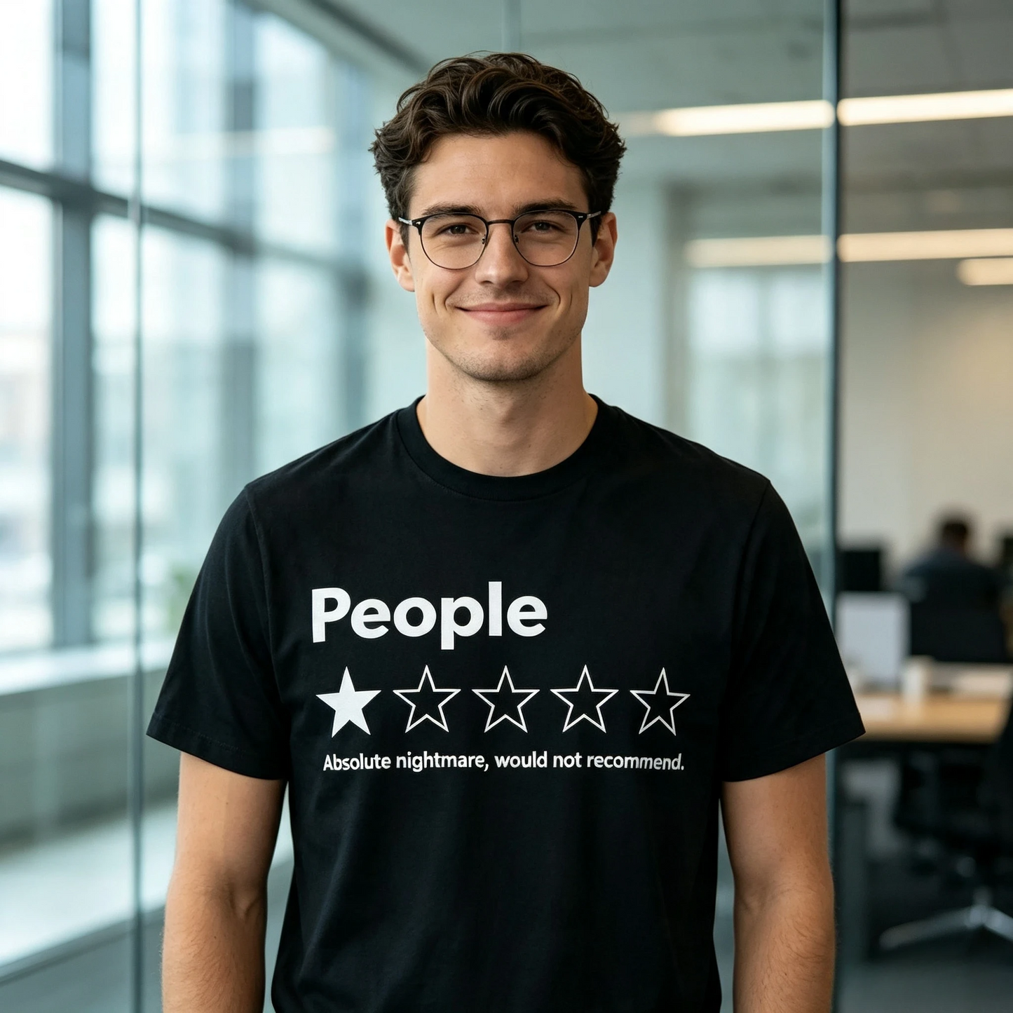 👻 "People" 1-Star Rating Black T-Shirt – Funny Sarcastic Graphic Tee for Men & Women, Soft 110 Mesh Fabric