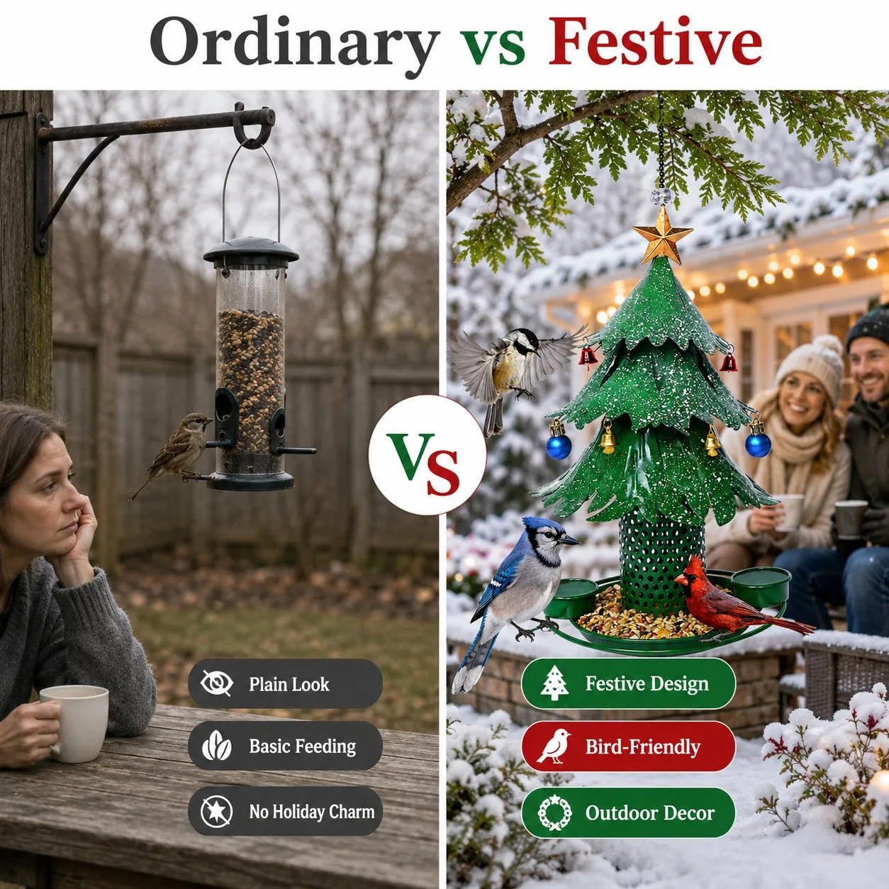 🎄 Christmas Tree Bird Feeder – Rainproof & Squirrel-Proof Hanging Feeder with DIY Ornament Holes, Perfect Holiday Gift for Bird Lovers