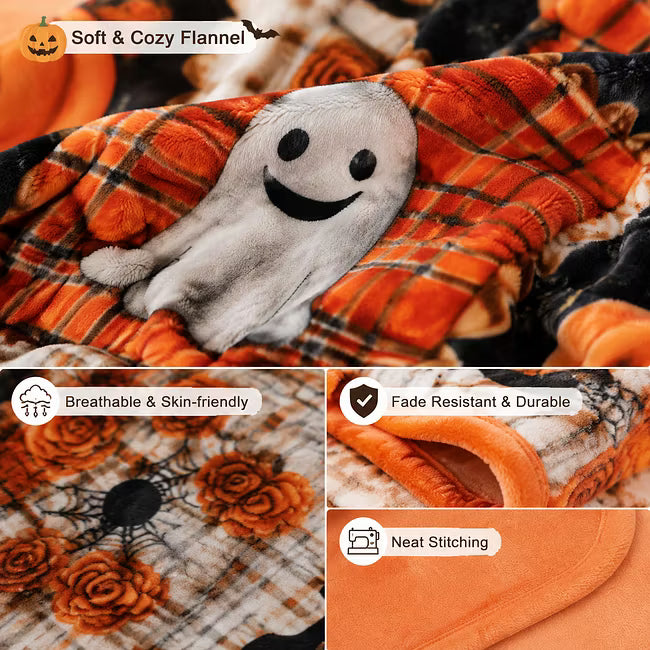 🎃Halloween Patchwork Flannel Throw Blanket – Soft, Cozy & Fade-Resistant