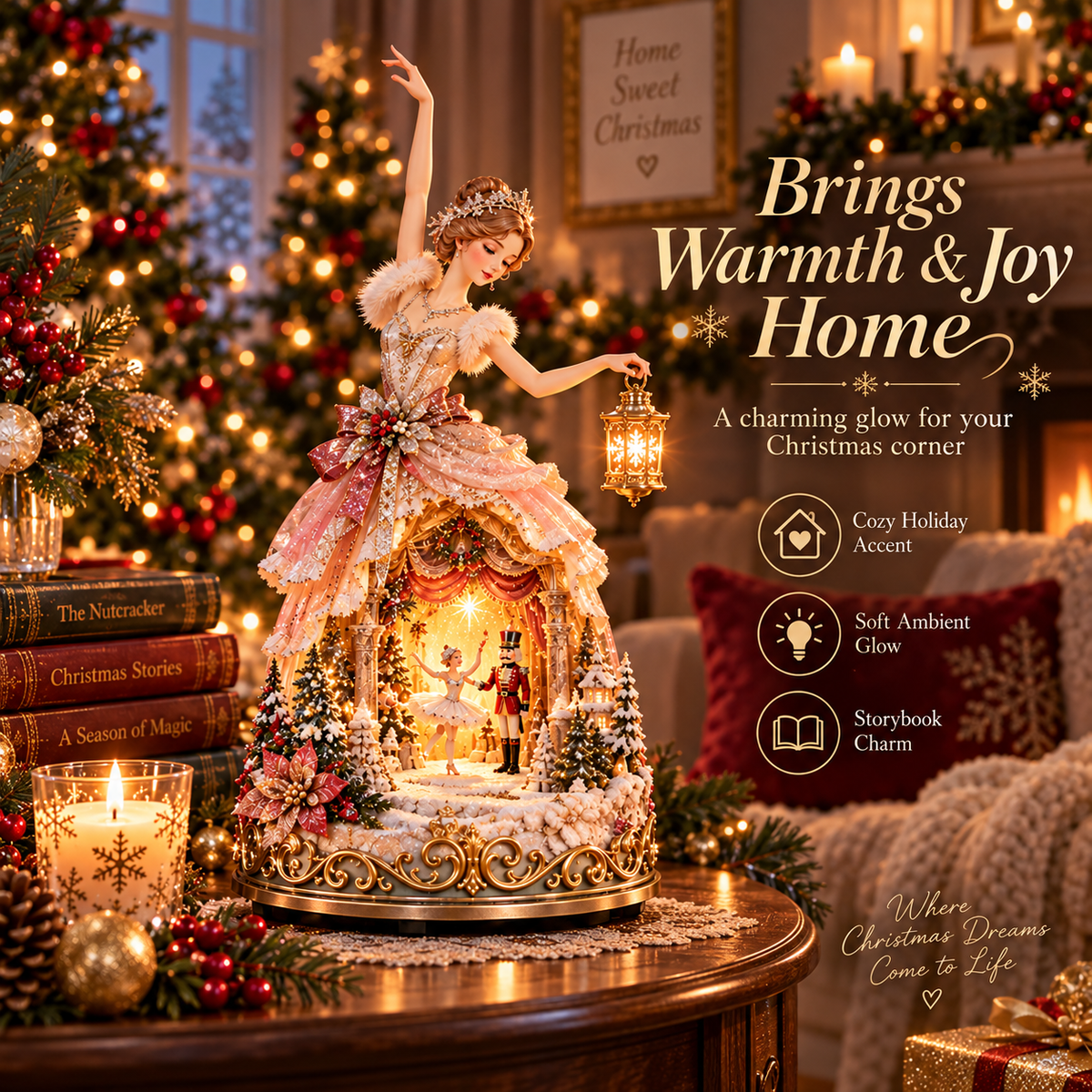 🩰 Winter Ballerina Story Lamp – Lighted Nutcracker Christmas Tabletop Decor