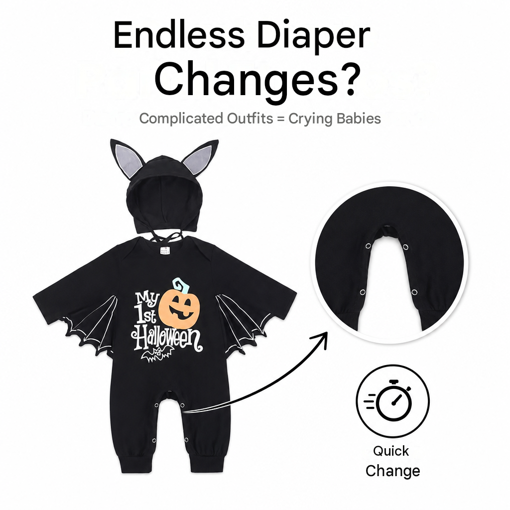 🦇 Baby Bat Halloween Costume Romper | 2 Prints Available