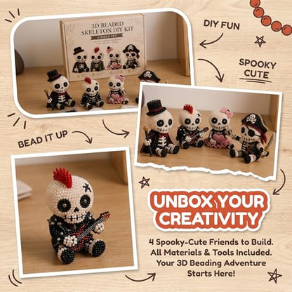 🧵 3D Beaded Skeleton DIY Kit – 4 Unique Styles (Pirate, Reaper, Egyptian & Gothic) with All Materials, Perfect Craft Gift for Kids & Adults