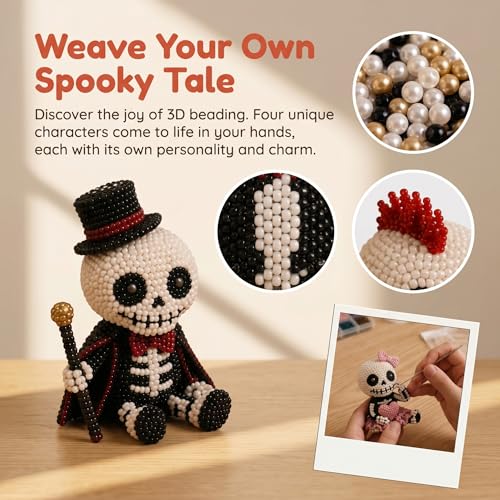 🧵 3D Beaded Skeleton DIY Kit – 4 Unique Styles (Pirate, Reaper, Egyptian & Gothic) with All Materials, Perfect Craft Gift for Kids & Adults