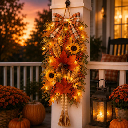 🍂✨Country-Style Harvest Door Hanging Decoration with Warm Lights