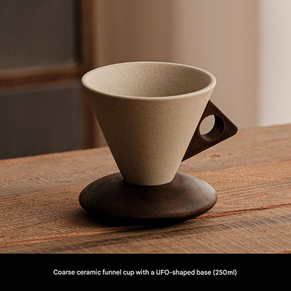 ☕ Handmade Ceramic Pour Over Coffee Dripper with Wooden Handle & Base