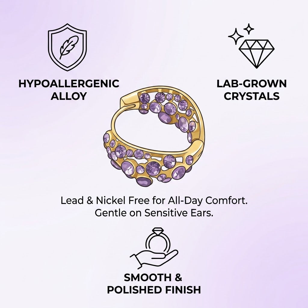💜 Purple Crystal Pave Hoop Earrings