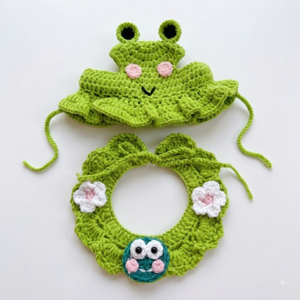 🐱 Handmade Knitted Pet Hat and Collar Set – Cute Fruit-Animal Designs