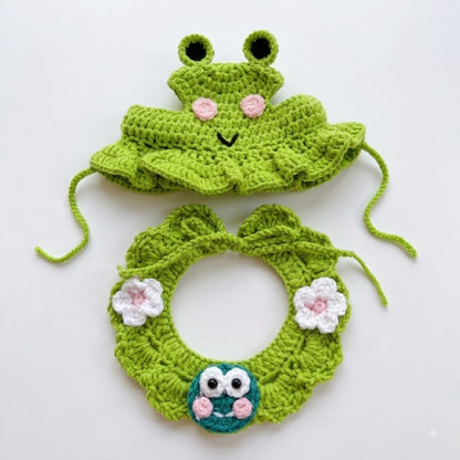 🐱 Handmade Knitted Pet Hat and Collar Set – Cute Fruit-Animal Designs
