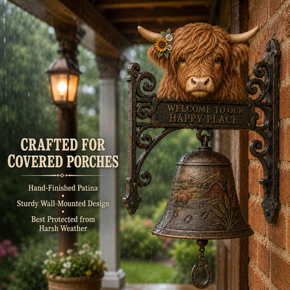 🐂 Highland Cow Welcome Bell – Rustic Farmhouse Door Décor🔔