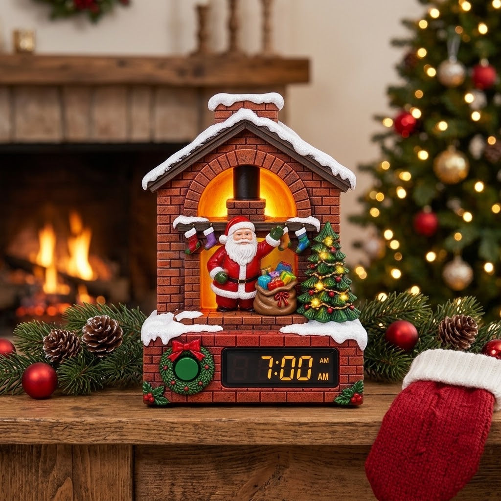 🎄🎅Santa's Fireplace Light‑Up Alarm Clock|Bring magical Christmas warmth to every morning
