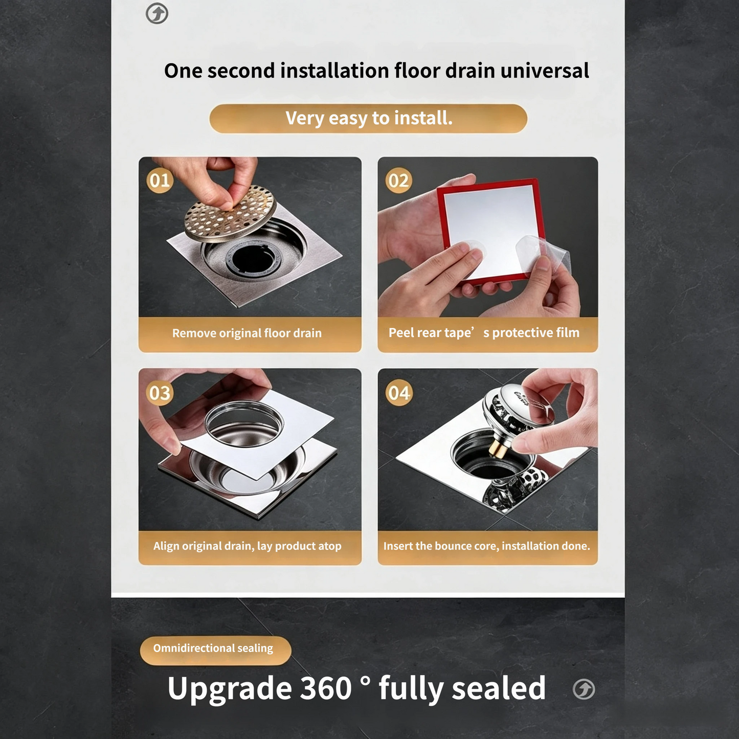 🛡️ Heavy-Duty Brass Bounce Floor Drain – Rustproof 304 Stainless Steel Panel with Anti-Odor & Anti-Bug Sealing Core