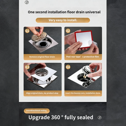 🛡️ Heavy-Duty Brass Bounce Floor Drain – Rustproof 304 Stainless Steel Panel with Anti-Odor & Anti-Bug Sealing Core