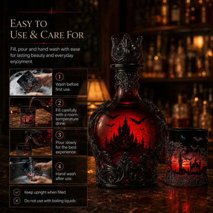 🦇 Gothic Vampire Castle Decanter & Tumbler – Dark Elegance Barware for Whisky Lovers