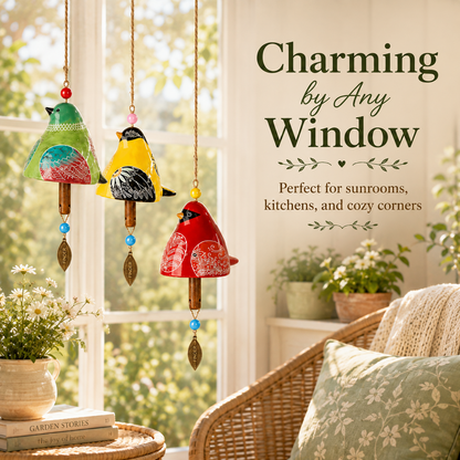 ✨ Hand-Painted Resin Bird Wind Chime, Colorful Folk Art Garden Hanging Decor