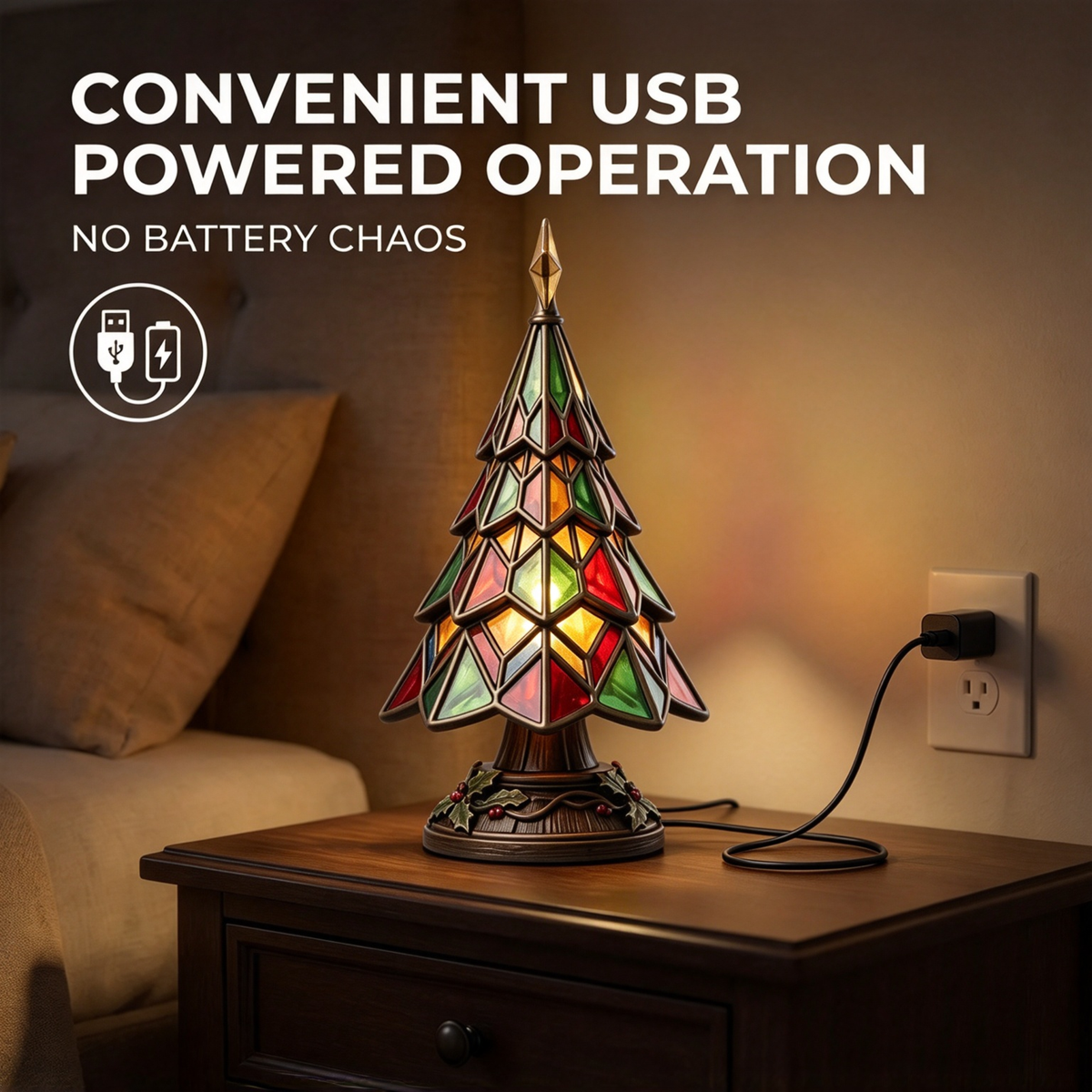 🎄Stained‑Glass Style Christmas Tree Table Lamp