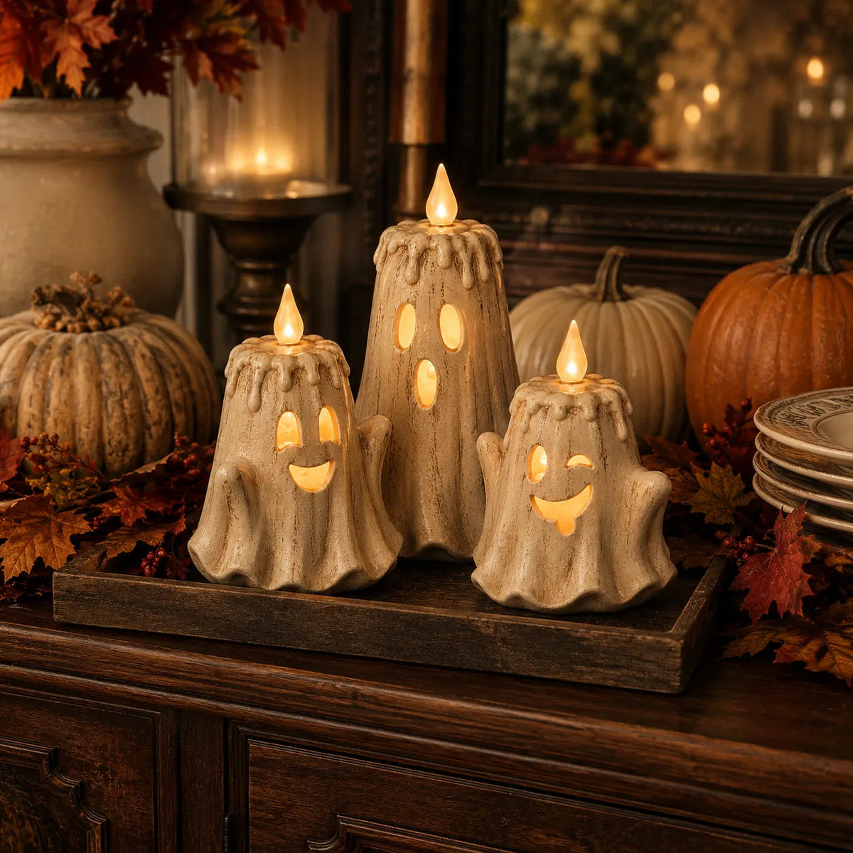 👻Ghost LED Candle Set | Halloween Spooky Ghost Decor