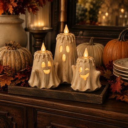 👻Ghost LED Candle Set | Halloween Spooky Ghost Decor
