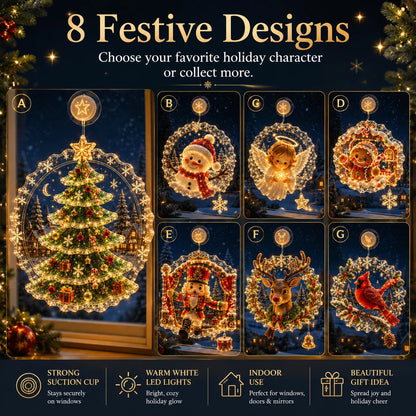 🎄Lighted Christmas Window Decoration with Suction Cup | Warm LED Window Light with Double-Layer Design & Multiple Festive Styles ✨