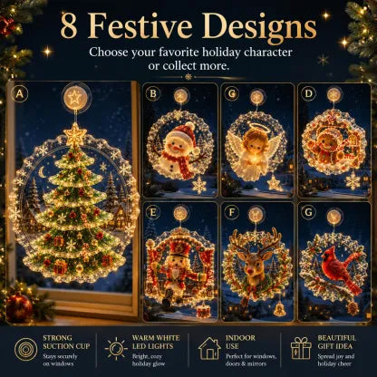 🎄Lighted Christmas Window Decoration with Suction Cup | Warm LED Window Light with Double-Layer Design & Multiple Festive Styles ✨