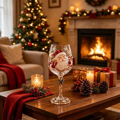 🎄3D Embossed Christmas Wine Glass Gift Box Set✨