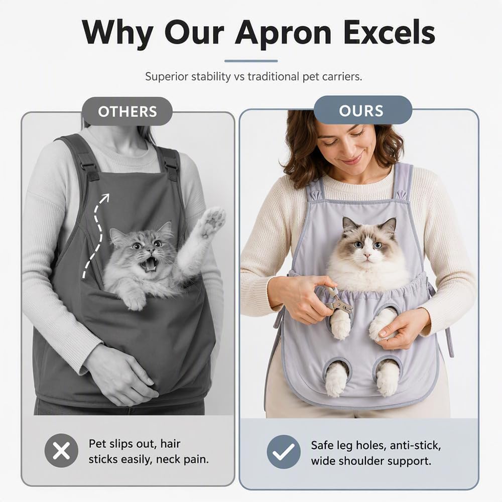 🐱 Anti-Fur Pet Apron – Cat Grooming Apron with 4 Leg Holes