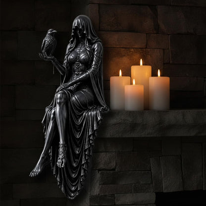 🦅Gothic Raven Shelf Sitter Statue Hooded Lady Reaper Figurine