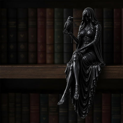 🦅Gothic Raven Shelf Sitter Statue Hooded Lady Reaper Figurine