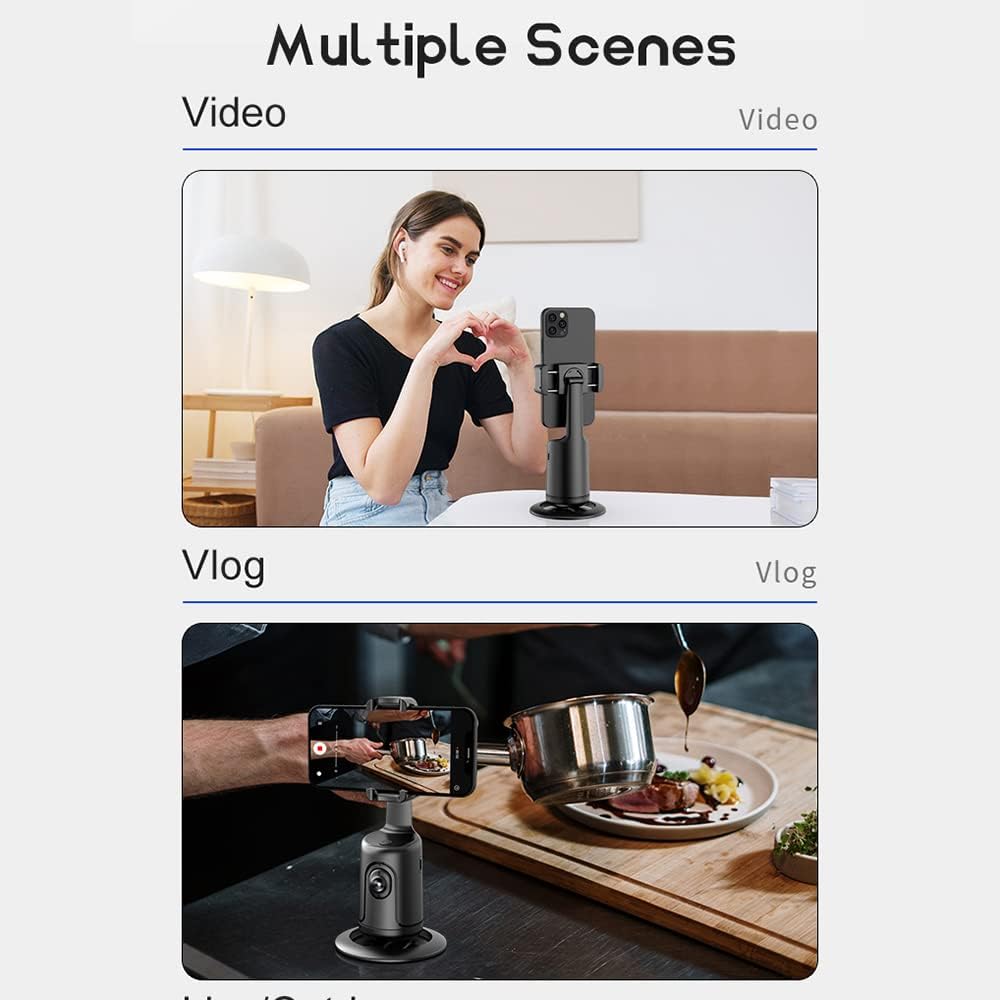 360° AI Face-Tracking Phone Holder – Supports Gesture Control | No App Required