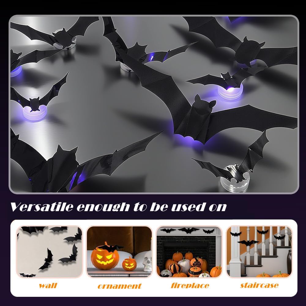 🦇3D LED Glowing Bat Stickers | Halloween Decorations