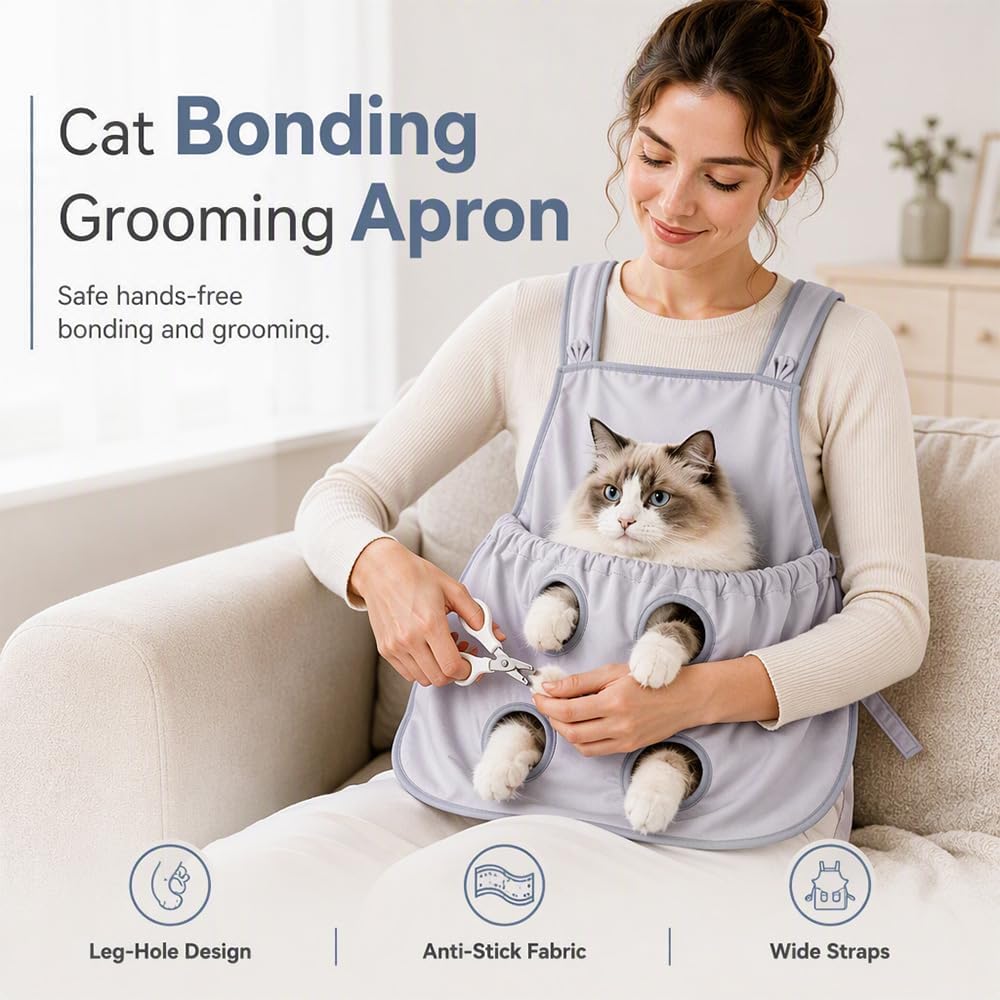 🐱 Anti-Fur Pet Apron – Cat Grooming Apron with 4 Leg Holes