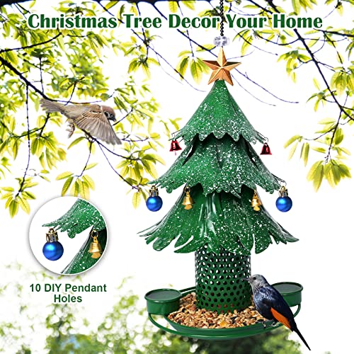 🎄 Christmas Tree Bird Feeder – Rainproof & Squirrel-Proof Hanging Feeder with DIY Ornament Holes, Perfect Holiday Gift for Bird Lovers