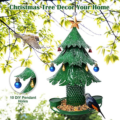 🎄 Christmas Tree Bird Feeder – Rainproof & Squirrel-Proof Hanging Feeder with DIY Ornament Holes, Perfect Holiday Gift for Bird Lovers