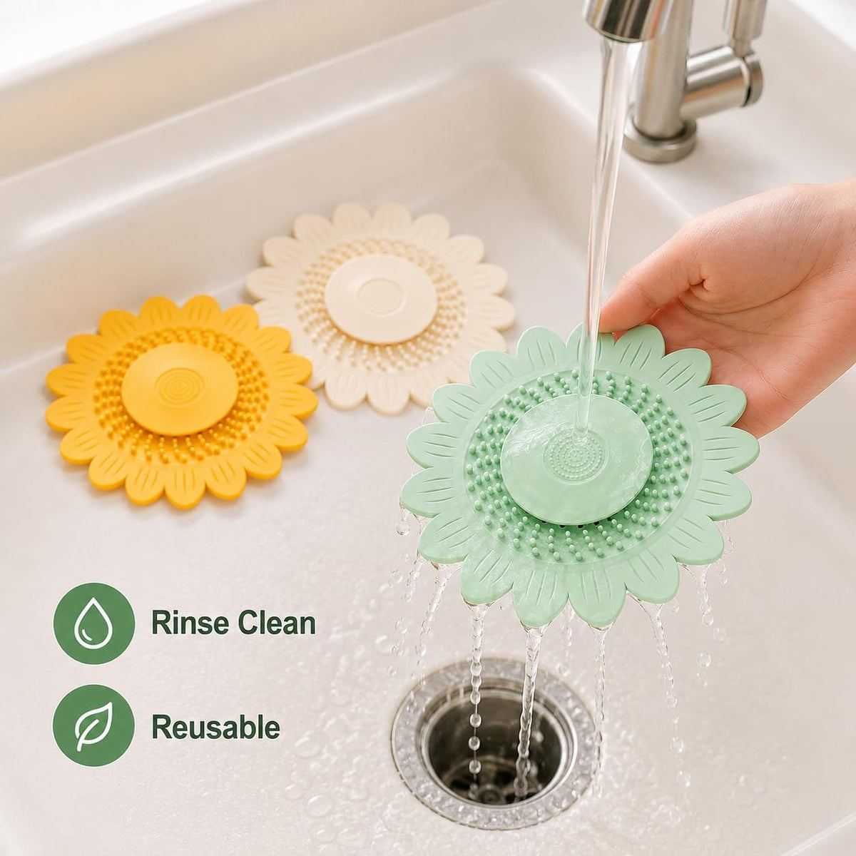 🌻4PCS-Sunflower Silicone Drain Cover| Hair Catcher & Anti-odor Stopper