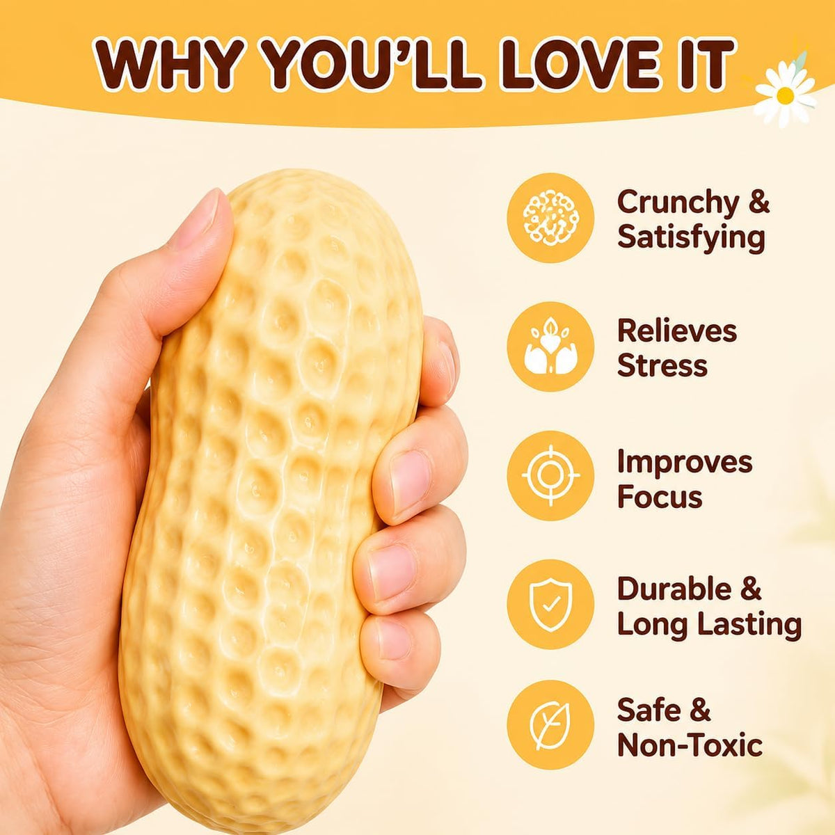 🥜Crunchy Peanut Squeeze Toy (ASMR) – Bead-Filled, Realistic-Looking Stress-Relief Fidget Toy