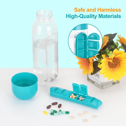 💊💧2 in 1 Pill Water Bottle | 600ml Portable Water Bottle with 7 Day Pill Organizer