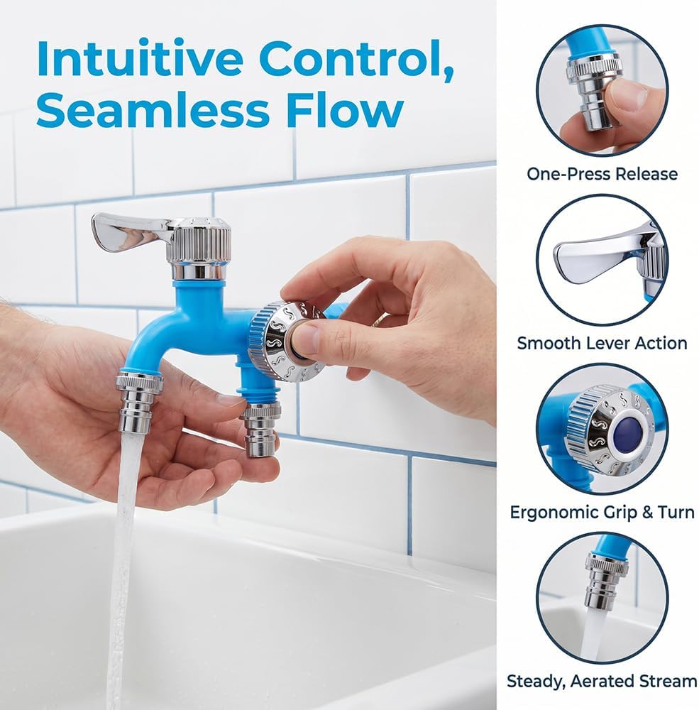 💧 Dual-Outlet Faucet – Two Independent Water Connections for Laundry, Garden & Everyday Cleaning