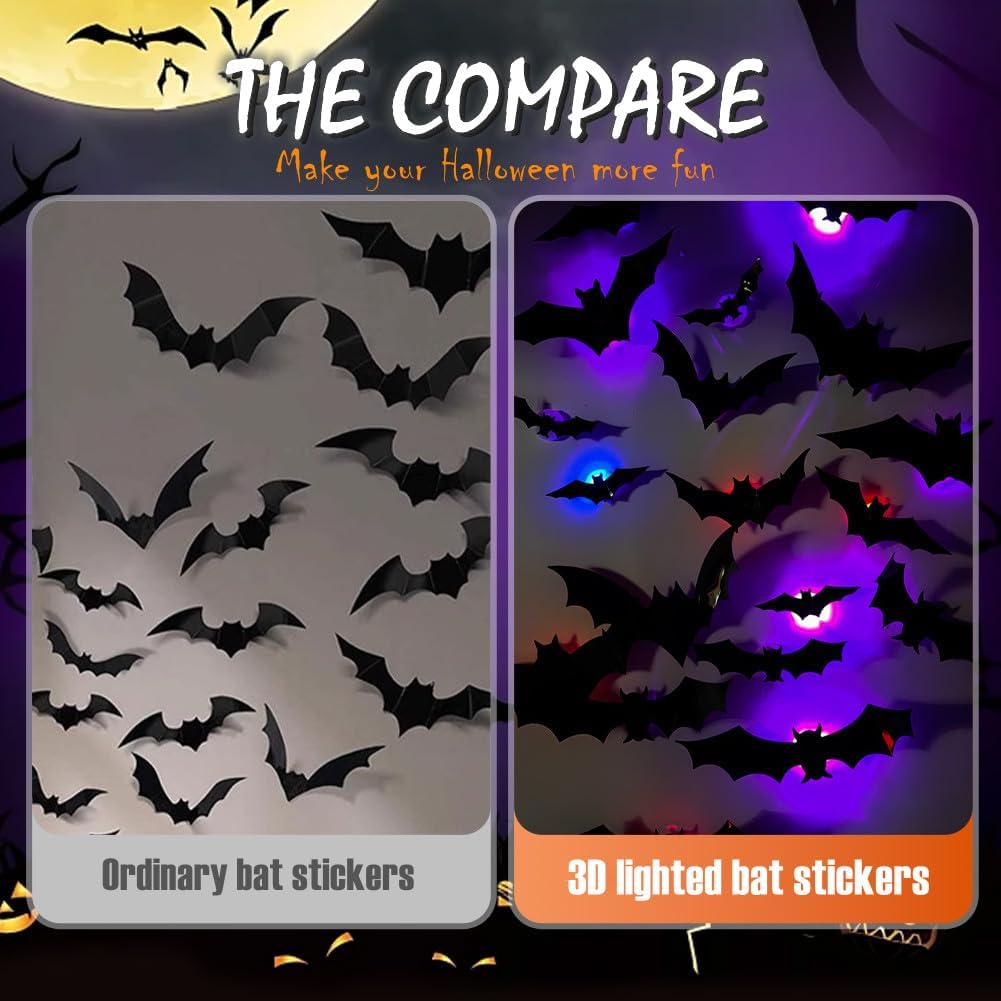 🦇3D LED Glowing Bat Stickers | Halloween Decorations