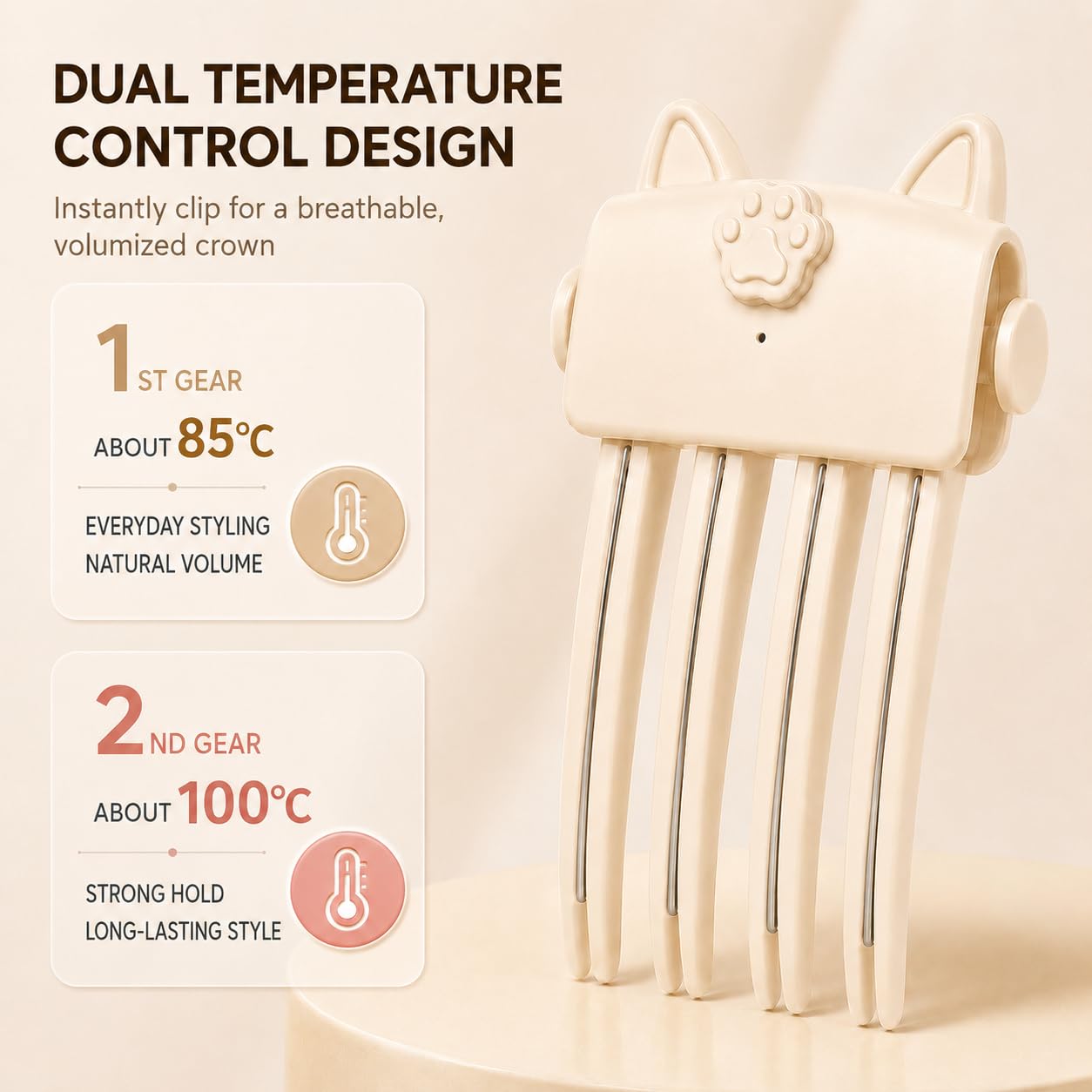 🐱 Cute Cat‑Ear Root Volume Heating Comb