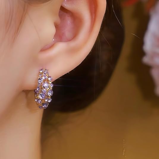 💜 Purple Crystal Pave Hoop Earrings