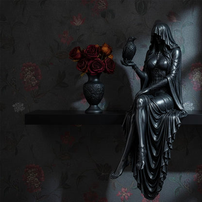 🦅Gothic Raven Shelf Sitter Statue Hooded Lady Reaper Figurine