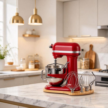 🌟Stand Mixer Sliding Tray | Wooden Mover Board with Attachment Storage Pegs