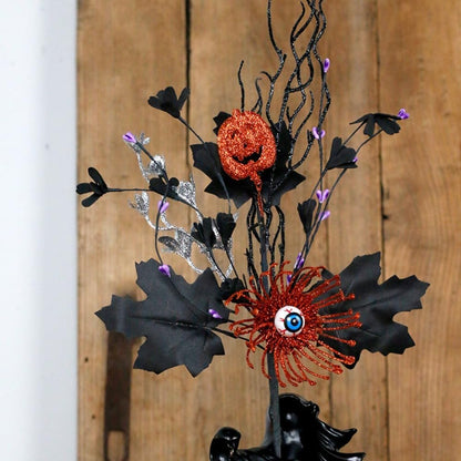 3Pcs Halloween Artificial Ins Horror Flower Branch with Maple Eyeball Pumpkin