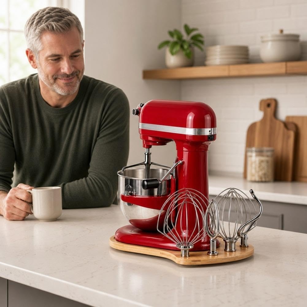 🌟Stand Mixer Sliding Tray | Wooden Mover Board with Attachment Storage Pegs