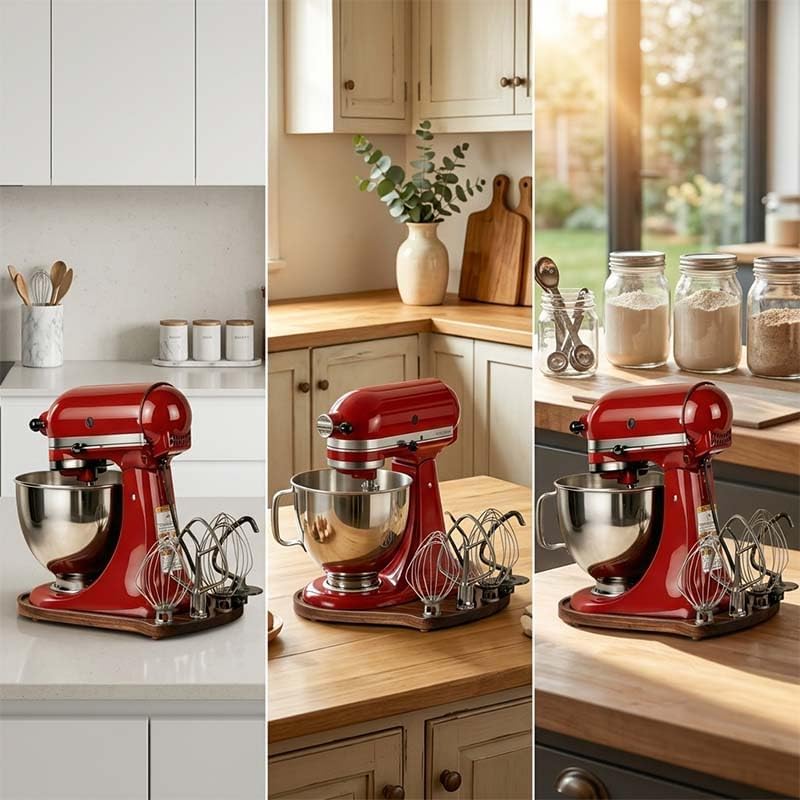 🌟Stand Mixer Sliding Tray | Wooden Mover Board with Attachment Storage Pegs