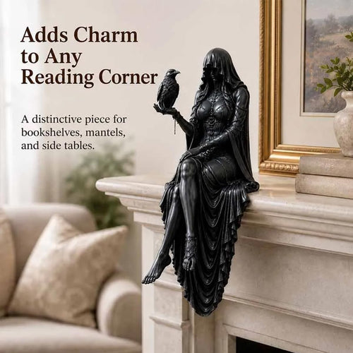 🦅Gothic Raven Shelf Sitter Statue Hooded Lady Reaper Figurine